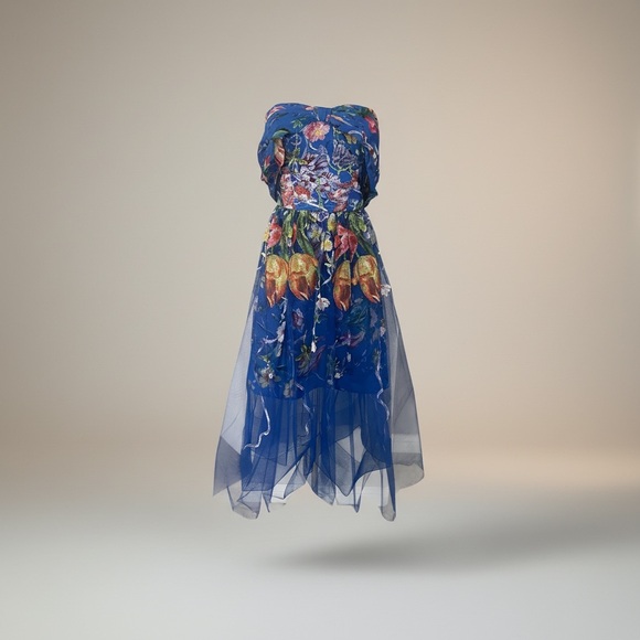 Marchesa Notte Embroidered Strapless Tulle Cocktail Dress Size 6 - Picture 2 of 10